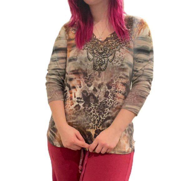 Bleu size large whimsygoth 3/4 sleeve top - Picture 1 of 3